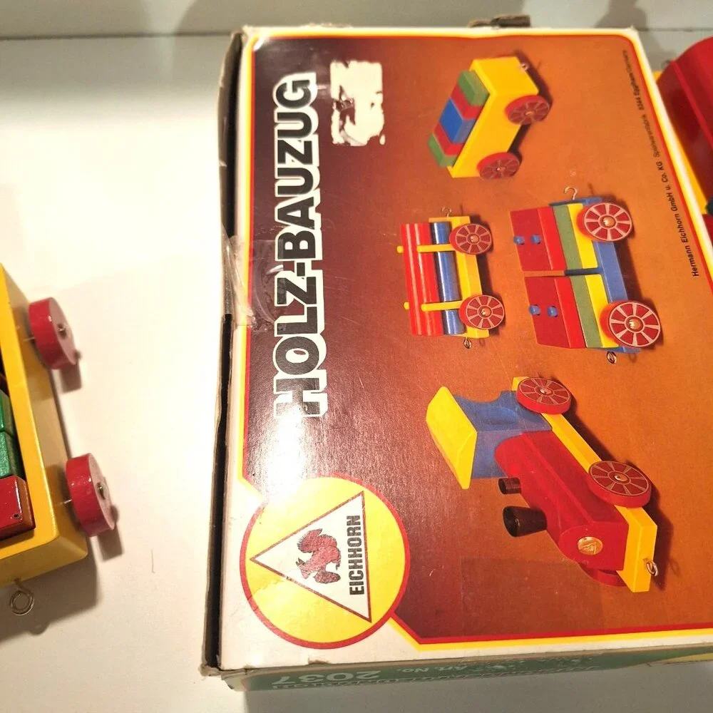 Eichhorn Holz-Bauzug Wooden Blocks Train Complete Set Original Box Vintage - Picture 10 of 12